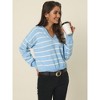 Seta T Women's Fall Casual Striped Long Sleeve Polo V Neck Pullover Drop Shoulder Knitted Sweater Tops - 3 of 4