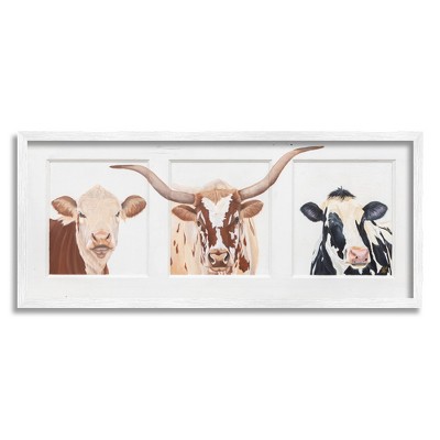 Stupell Industries Country Rustic Cattle Portraits Framed Giclee