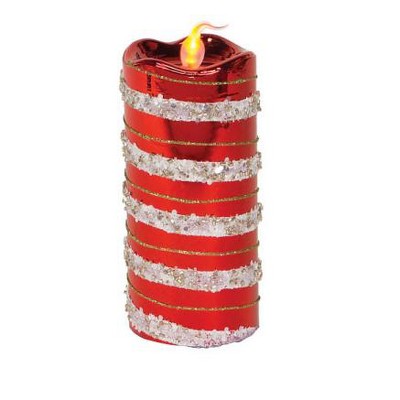 Melrose 6" Red, White and Gold Striped Flameless LED Glass Christmas Pillar Candle