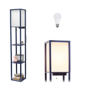 Floor Lamp Etagere Organizer Storage Shelf with 2 USB Charging Ports and Linen Shade - Simple Designs - 1 of 4