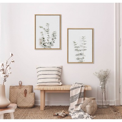 Set of 2 Neutral Botanical Canvas Prints with Natural Frames