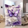 Lomsoe Purple Butterfly & Rose Floral Print Flannel Blanket - Soft Warm Luxury Throw for Home Decor, Camping,Christmas Gift. - 2 of 4