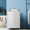 SKONYON Bathroom Floor Storage Linen Cabinet Double Door Kitchen Cupboard in White - 2 of 3
