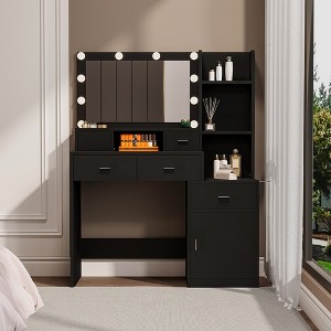Makeup Vanity Desk With 10 LED Lights Mirror, 3 Open Shelves,1 Hidden Shelves, And 4 Drawers, Versatile Desk Makeup, Black - 1 of 4