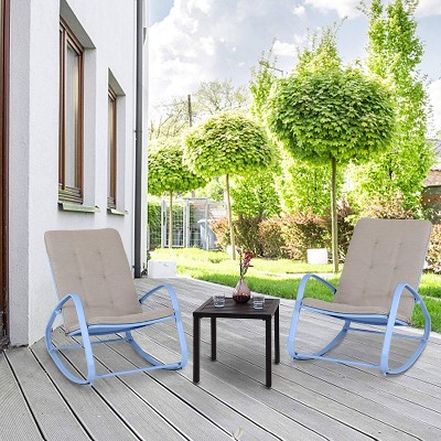 3pc Set with Patio Rocking Chairs & Metal Side Table - Blue - Captiva Designs