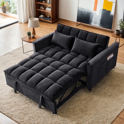 Resenkos 54 Inch Adjustable Backrest Sofa, Sofa Bed, Futon Sofa with Double Armrest and Pouch, Variable Bed for Living room, Bedroom, Gray