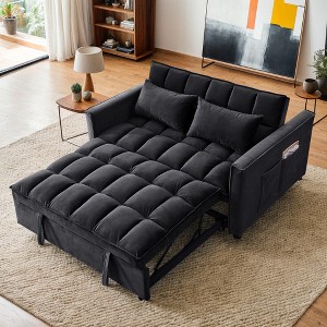 Resenkos 54 Inch Adjustable Backrest Sofa, Sofa Bed, Futon Sofa with Double Armrest and Pouch, Variable Bed for Living room, Bedroom, Gray - 1 of 4
