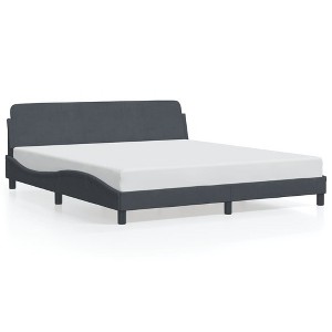 vidaXL Dark Gray Velvet Bed Frame-Double/Full Size with Sophisticated Headboard, Sturdy Pine Wood & Metal Support, 72"x83.9" - 1 of 4