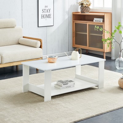 LIVAREEmlen White Coffee Table,The Double Layered Coffee Table, Suitable For Living Room, Bedroom, and Study