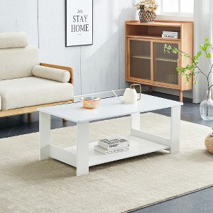 LIVAREEmlen White Coffee Table,The Double Layered Coffee Table, Suitable For Living Room, Bedroom, and Study - 1 of 4