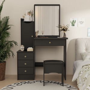Famapy Makeup Vanity Set with Stool and Mirror 3 Color Touch Light Dressing Table Vanity Dresser - 1 of 4