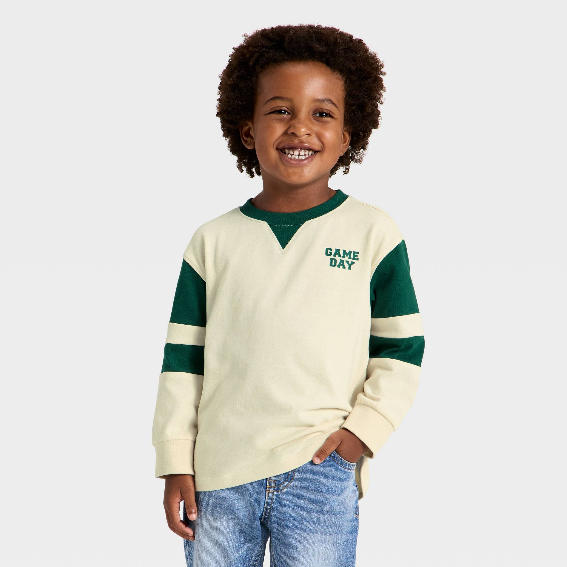Toddler Boys' Long Sleeve Knit T-Shirt - Cat & Jack™ Cream 4T
