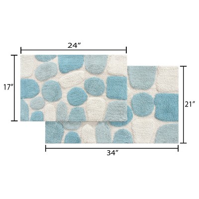 Aquamarine and White Cotton Pebble Pattern Bath Rug Set