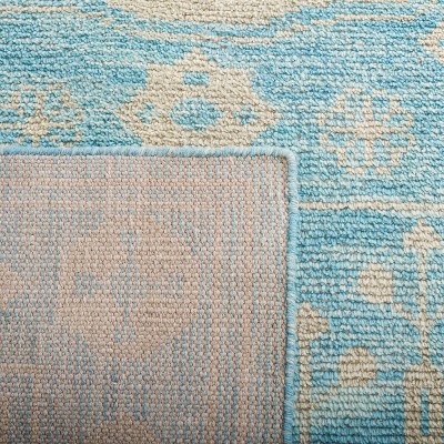 Kenya Hand-Knotted Blue Wool Geometric Runner Rug
