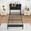 MAYEERTY Twin Metal Platform Bed Frame ¨C Storage Headboard, Charging Station, Bookcase Storage, No Box Spring, Easy Assembly, Black - 2 of 4