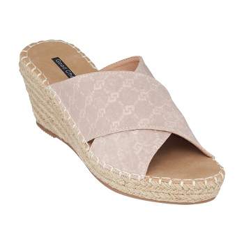 GC Shoes Darline Cross Strap Espadrille Comfort Slide Wedge Sandals