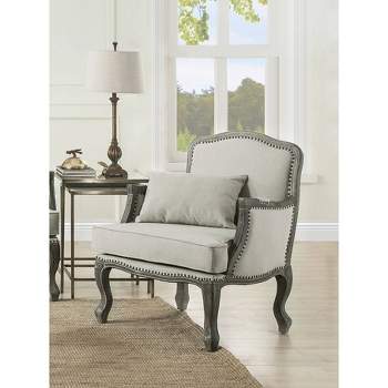 29" Tania Accent Chair Cream Linen Brown Finish - Acme Furniture