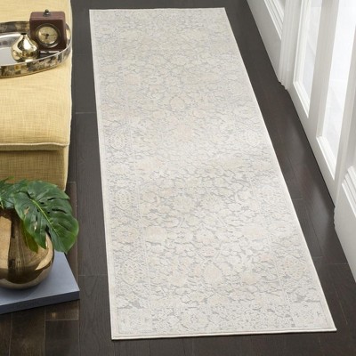 Light Grey and Cream Floral Synthetic Runner Rug, 2'3" x 6'