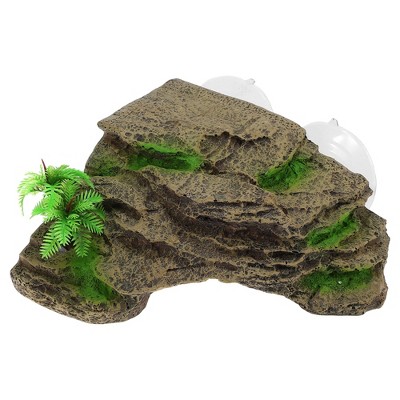 Unique Bargains Resin Tortoise Rock Turtle Basking Platform 7.1"x6.6"x2.9" Khaki Green 1 Pc
