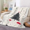 1-Pack Cozy Plush Flannel Christmas Tree Fuzzy Blanket - White with Black/Grey Pine Tree & Red Dots Snowflake Pattern. - 3 of 4