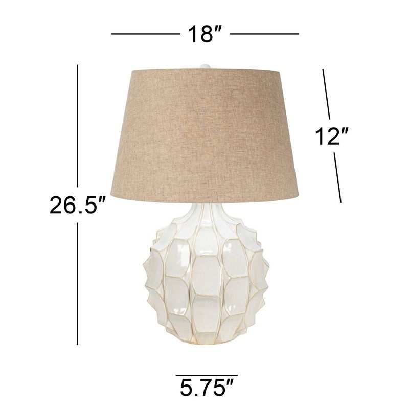 Possini Euro Design Cosgrove Modern Mid Century Table Lamp 26 1/2" High White Glazed Ceramic with Table Top Dimmer Light Brown Linen Drum for Bedroom, 4 of 7