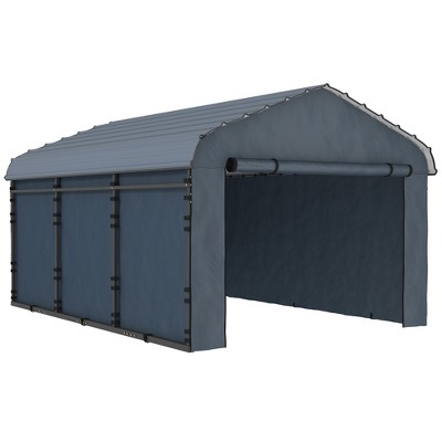 Outsunny Heavy Duty Metal Carport, Waterproof Garage Car Canopy with Galvanized Metal Roof and Removable Sidewalls, Dark Gray
