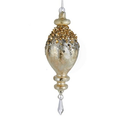 Kurt S. Adler 7" Silent Luxury Gold and Silver Glass Glitter Drop Finial Christmas Ornament