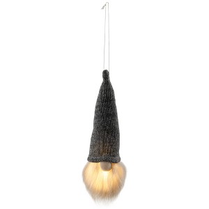 Northlight 8" Lighted Metallic Gray Knit Gnome Head Christmas Ornament - 1 of 4