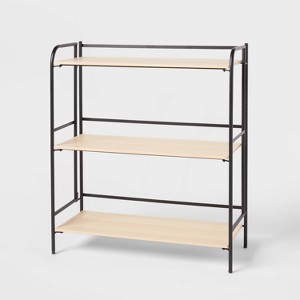 Folding 3 Shelf Black Metal with Natural Wood Shelves - Brightroom™ - 1 of 3