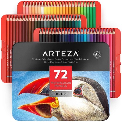 Arteza Professional Watercolor Pencils, Assorted Colors, Coloring Set for Adult Artists, Non-Toxic - 72 Pack