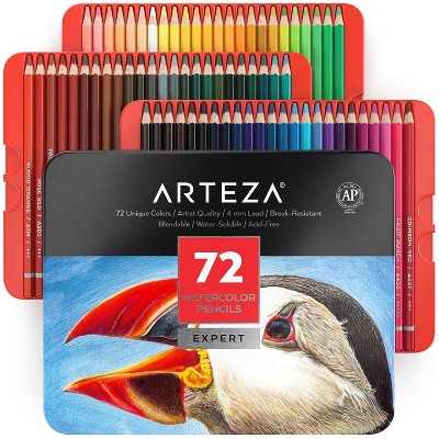 Arteza Professional Watercolor Pencils, Assorted Colors, Coloring Set for Adults Kids Artists, Non-Toxic - 72 Pack (ARTZ-8073)