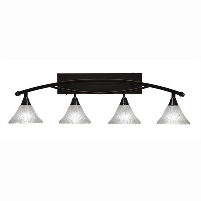 Toltec Lighting Bow 4 - Light Vanity in  Black Copper with 7" Frosted Crystal Shade