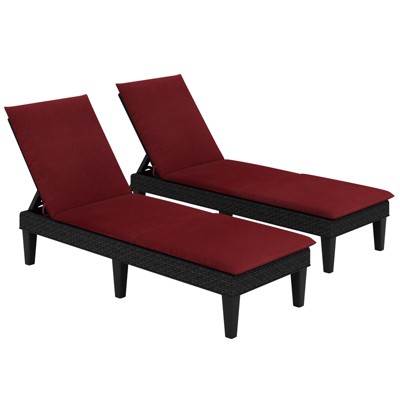 Tangkula 2PCS Patio Lounge Chair Recliner Chair w/ 3-Position Adjustable Backrest & Cushion Black & Red