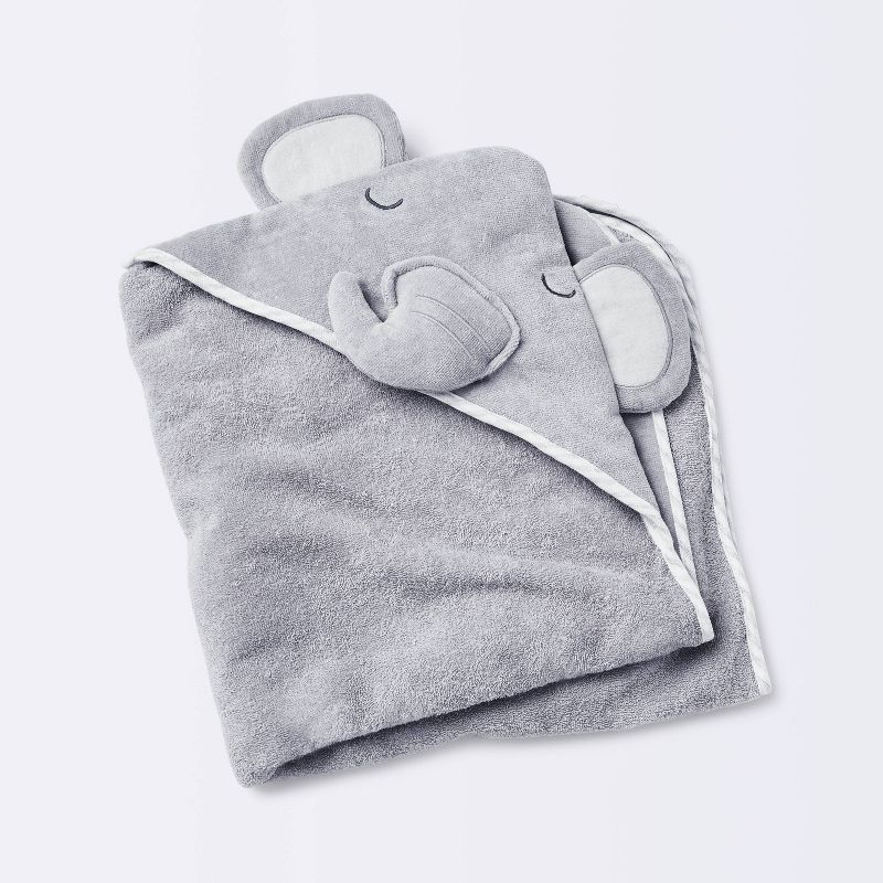 Baby Elephant Hooded Towel - Cloud Island&#8482; Gray, 1 of 9