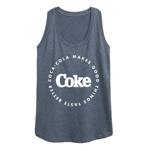 Women's Coca-Cola Coke Makes Things Taste Better Graphic Racerback Tank - Heather Blue - Small - 1 of 4