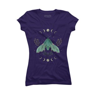Junior's Design By Humans Luna and Moth By EpisodicDrawing T-Shirt - 1 of 3