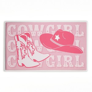 Stupell Industries Pink Pastel Cowgirl Printed Plush Bath Mat And Bath Rug, Design By Corinne Rose Designs, 18"X30" - 1 of 4