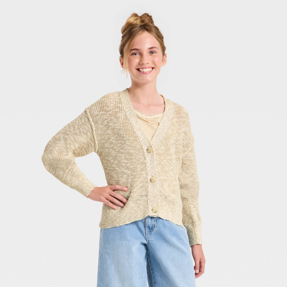 Girls' Button-Down Cardigan Sweater - Cat & Jack™ Khaki L