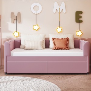 Bellemave Twin Size Daybed with 2 Storage Drawers，Velvet Day Bed Wood Slats, Modern Space Saving Sofabed for Bedroom,Living Room，Pink - 1 of 4