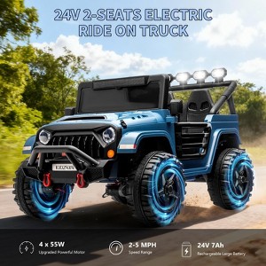 24V Ride on Toys for Kids, 2 Seater Electric Ride on Car w/Remote Control, 4 Powerful Motors, 4WD/2WD, 3 Speeds, Led Lights - 1 of 4