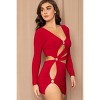 Slickblue Women's Cutout Mini Dress, V Neck, Metal Ring Detail, Long Sleeve Style, Red/Camel/Royal, Size S-L - 3 of 4