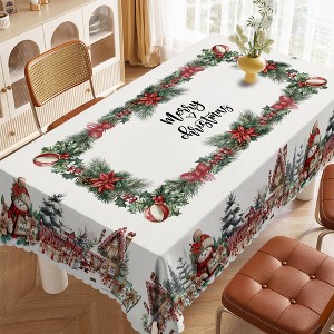 Christmas Tablecloth with Santa, elk and Wreath Designs, Dustproof Dining Table Cover for Holiday Decor - 1 of 4
