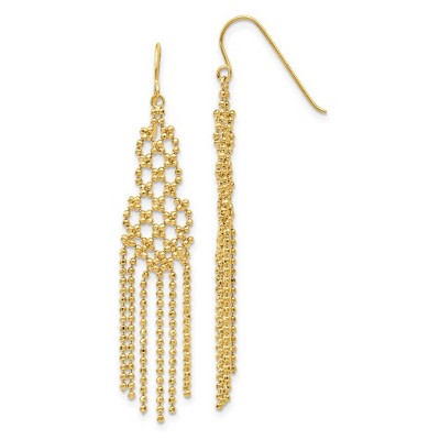 Black Bow Jewelry Diamond-cut Beaded Chandelier Earrings in 14k Yellow Gold