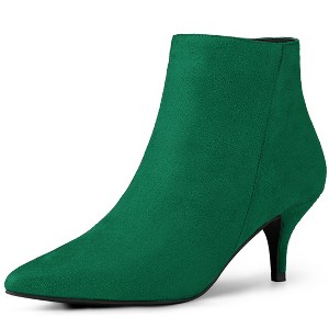 Allegra K Women's Pointed Toe Zip Stiletto Kitten Heel Ankle Booties - 1 of 4