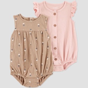 Carter's Just One You®️ Baby Girls' Floral 2pk Romper - Pink/Brown - 1 of 3