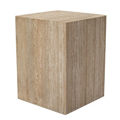 HomeRoots 20" Beige Marble Square Block End Table