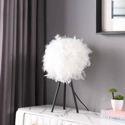 20.5" Pure White Feather Shade Tripod Metal Table Lamp