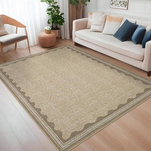 Washable Rug Low Pile Living Room Throw Mats with Non Slip Backing Lightweight Foldable Floor Covers Modern Waven Border Indoor Throw Carpet - 1 of 4