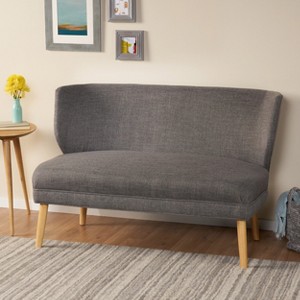 TiramisuBest Navy Blue Upholstered Settee, Button Tufted Loveseat with Wood Legs, Compact Sofa Bench for Small Spaces, Bedroom or Entryway - 1 of 4