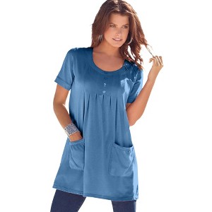 Roaman's Women's Plus Size Two Pocket Soft Knit Tunic - 1 of 4
